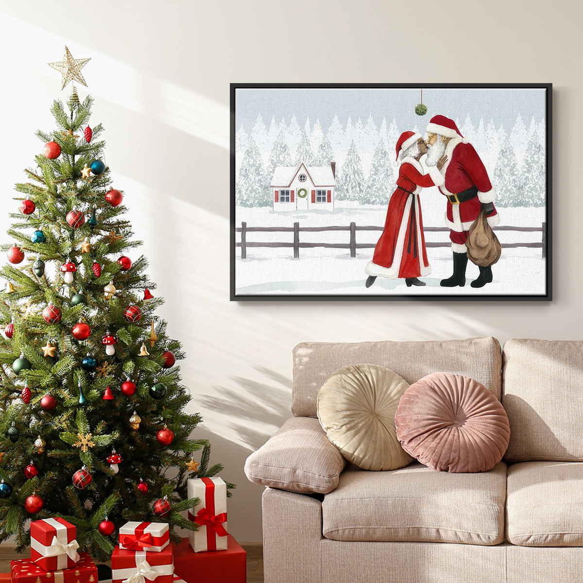 Christmas Love Collection A - Framed Gallery Wrapped Holiday Canvas - 25 x 37 - Black Frame