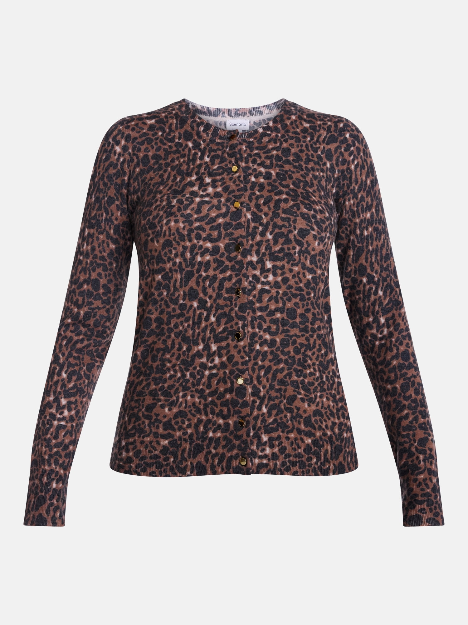 Scenario Women's Button Front Printed Cardigan Sweater, Lightweight, Sizes XS-XXXL