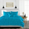 thumbnail image 1 of SGI Bedding 3 Piece Cotton Multi Ruffle Duvet Cover Turquoise Blue Solid 600TC Queen, 1 of 7