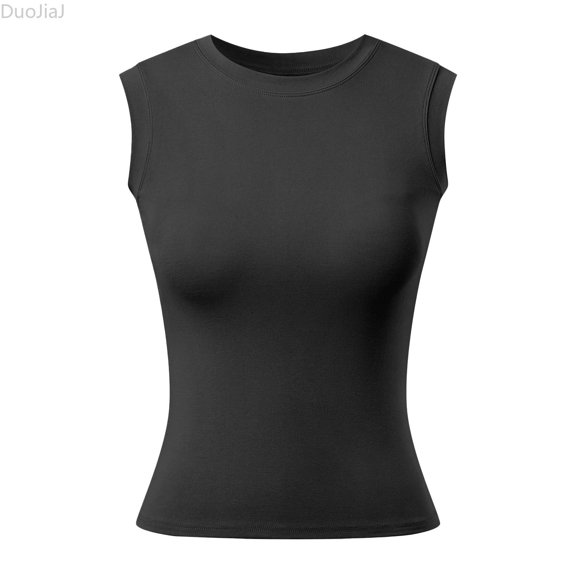 DuoJiaJ Women's Casual Sleeveless Tank Tops With Built In Bra Round Neck For Summer Outdoor Music Festival And Daily Wear Women's Casual Vest Black L