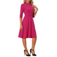 thumbnail image 4 of INSPIRE CHIC Women's Vintage Dress 3/4 Sleeves Stand Collar Office A-Line Dress M Hot Pink, 4 of 6