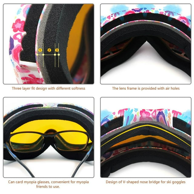 Lunettes de Ski pour Enfants sur Lunettes Lunettes de Ski Lunettes de Planche à Neige Colorées Double Lentille Anti-Buée Protection UV pour Garçons Filles