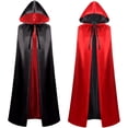 thumbnail image 4 of Fabrcox Halloween Holiday Full Length Hooded Cape, Unisex Adult Double Sided Reversible Knit Cloak, Black Red Two Tone Garment for Masquerade Christmas Gathering M, 4 of 5