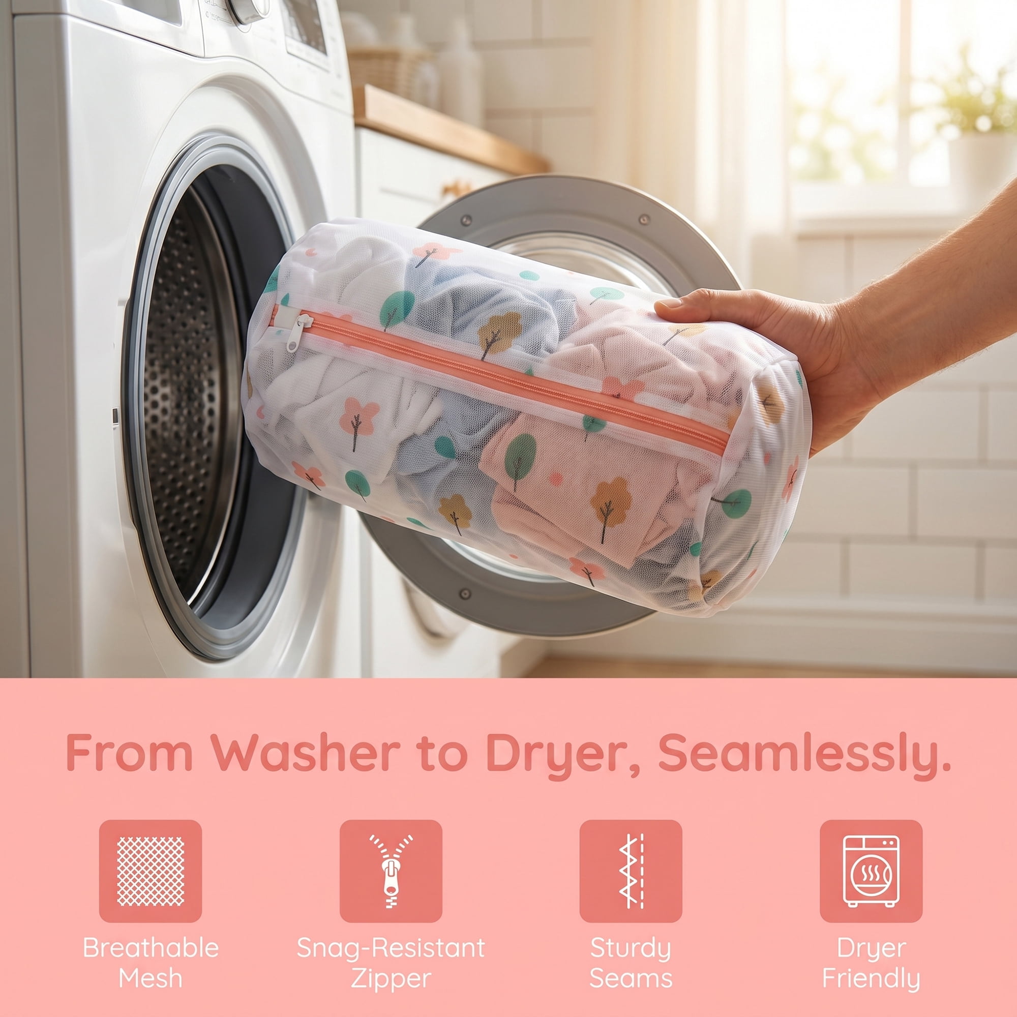 Polyester Mesh Durable Zipper Closure Laundry Bags for Delicates Pink 6Pcs