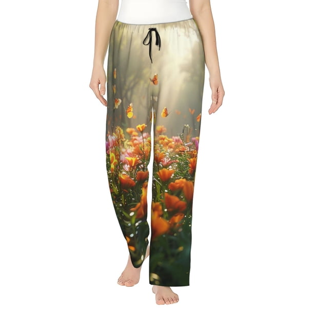 Balery Butterflies In Flower Field Pantalones de pijama para mujer, pijamas ultraligeros, pantalones de estar por casa-Small