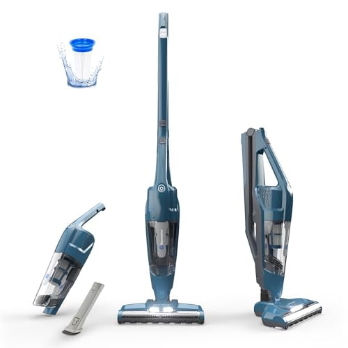 Aspiradora portátil inalámbrica Vacmaster de 10,8 V, 2 en 1, ligera, con control de potencia de 2 velocidades y luz LED para pisos de madera, alfombras y pelo de mascotas, color azul