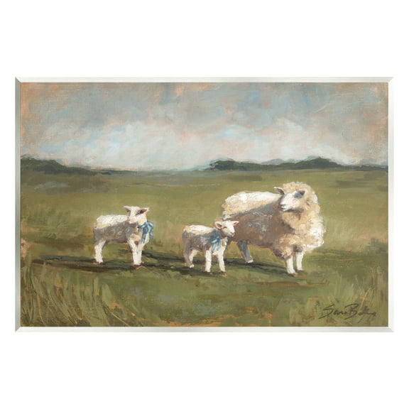 Stupell Sheep & Lamb Family Rural Grazing Animals & Insects Painting Wall Plaque Unframed Art Print Wall Art