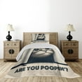 thumbnail image 3 of Ambesonne Cat Quilted Coverlet 2 Pcs, Are You Poopin' Retro Funny, Twin Size, Dark Blue Ivory, 3 of 4