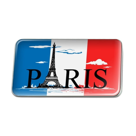 Paris France Eiffel Tower and Flag with Clouds Metal Rectangle Lapel Hat Pin Tie Tack Pinback