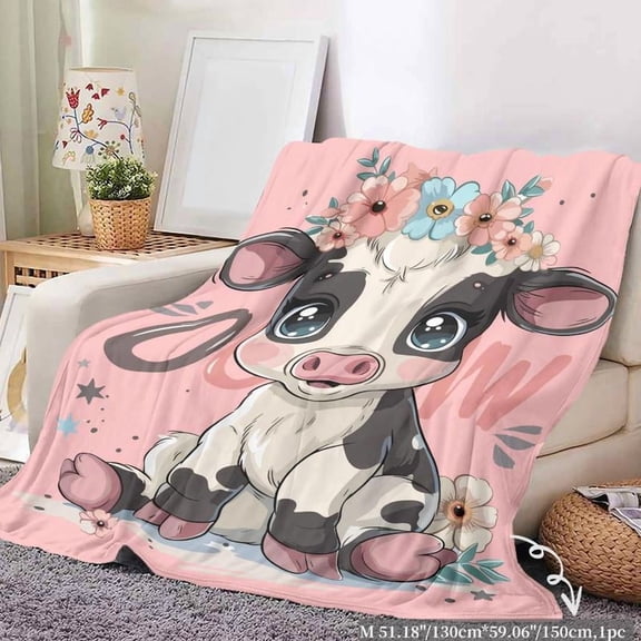 Soft Funny Cartoon Cow Print Flannel Blanket - Cozy Warm Napping Throw for Bed, Office, Travel, Home Decor, Christmas Gifts