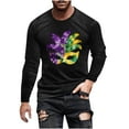 thumbnail image 3 of UVEASISHA Big and Tall Mardi Gras Shirts for Men Long Sleeve Mask Print Graphic Tees Holiday Casual Slim Fit Workout Shirt Stretchy Gym Muscle Tee Black 4XL, 3 of 6
