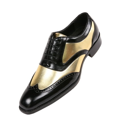 

Bolano Mens Oxford Block Heel Two Tone Lace Up Tuxedo Dress Shoes Gold Size 13