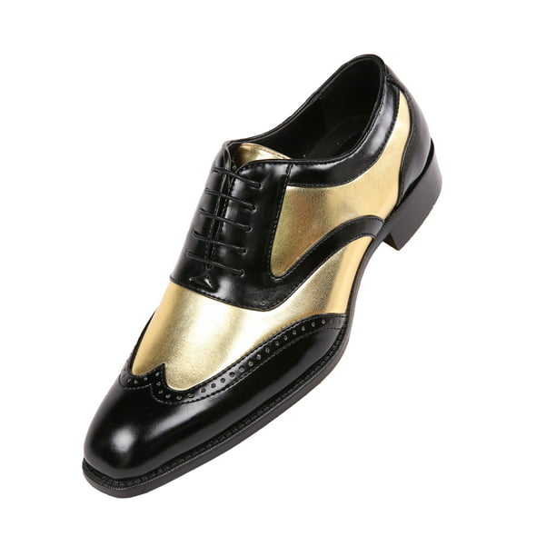 hobby Ripples Blåt mærke Bolano Mens Oxford Block Heel Two Tone Lace Up Tuxedo Dress Shoes Gold Size  8 - Walmart.com