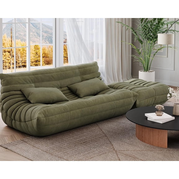 Bean Bag Sofa, Oversized Fireside Chair Bean Bag Sofa with Ottoman, Togo Loveseat Sofa with High Density Comfortable Foam for Living Room