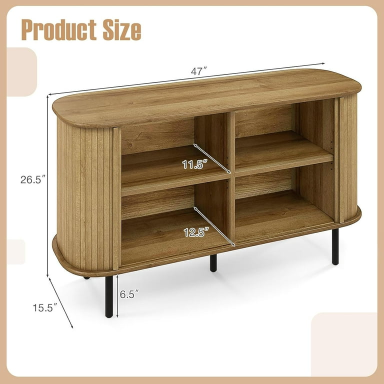 47\" Fluted Sideboard Buffet Cabinet - Mid Century Modern Tambour Door Credenza 2 thumbnail image