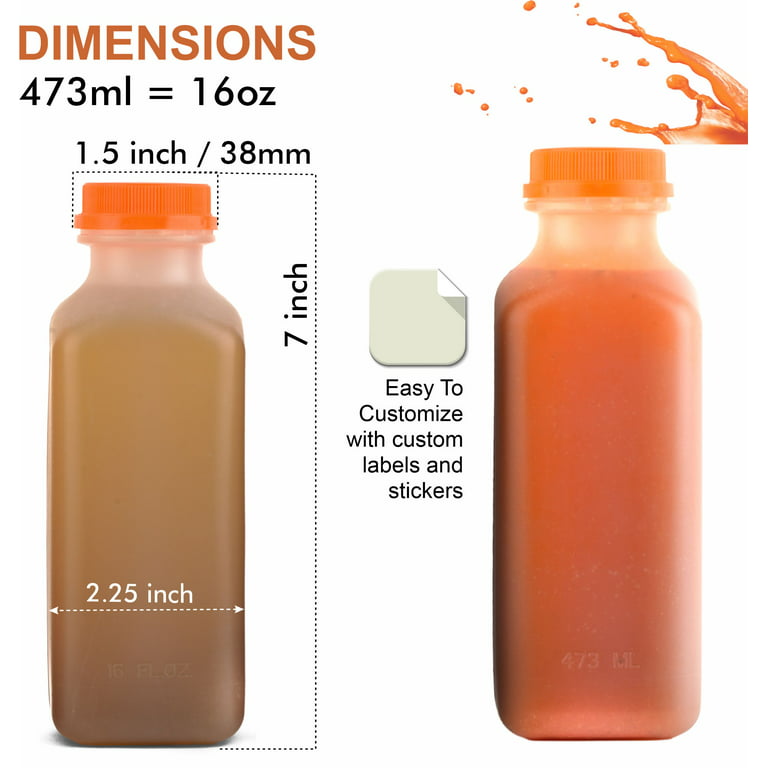 200 Pack] 16 oz Empty Plastic Juice Bottles with Tamper Evident Caps -  Smoothie Bottles - Ideal for Juices, Milk, Smoothies, Picnic's, Nutcracker,  Meal Prep , Juice Containers by EcoQuality 