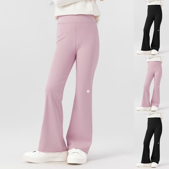 Frostluinai Flare Yoga Pants for Girl 3-15Y High Waist Stretchy Gym Bell Bottoms Solid Active Workout Bootcut Leggings for Kids