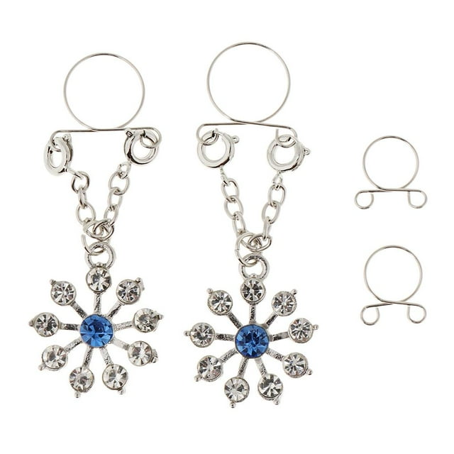 lionlar 2Pcs Non Pierced Nipple Crystal Flower Pendant s Women Body Jewelry Blue