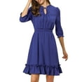 thumbnail image 1 of INSPIRE CHIC Robe A-Line en Mousseline Smockée pour Femme à Ourlet Volanté Superposé, Manches 3/4, m Bleu Royal, 1 of 8