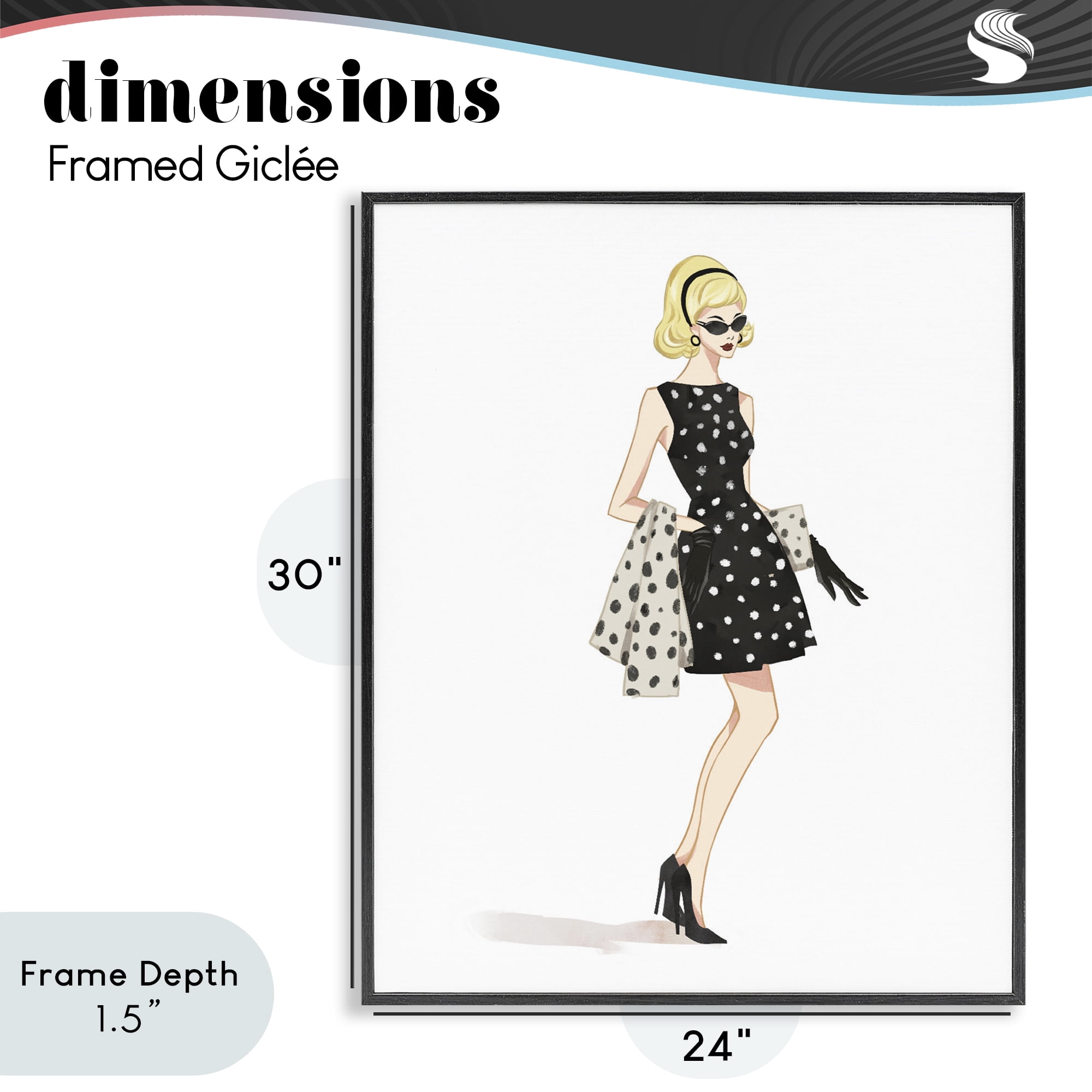 Stupell Industries Feminine Retro Fashion Black Framed Giclee Art, design by Ziwei Li