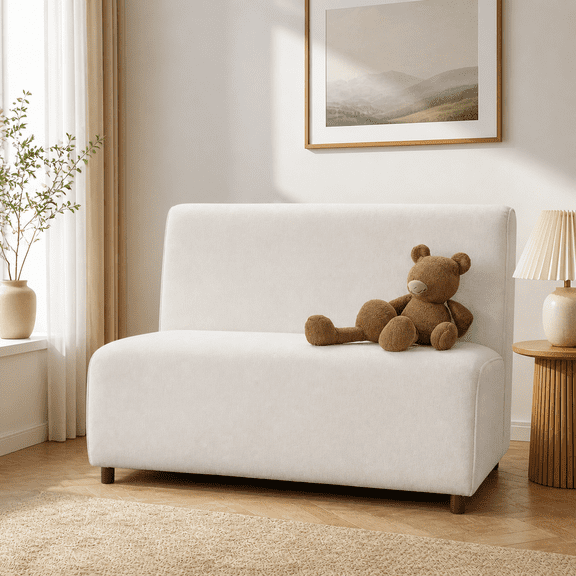 49-Inch Beige Boucle Loveseat Sofa, 2-Seat Modern Couch with 25D High-Density Sponge Cushion and Light Brown Legs