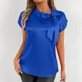 thumbnail image 5 of FRSASU Womens Bat Sleeve Tunic Tops Solid Color Round Neck Bowknot Loose Fit Short Sleeve Summer Shirts Blue, 5 of 6