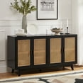thumbnail image 3 of Wooden Rattan Sideboard TV Stand 4 Doors Storage Cabinet Credenzas Table TVs up to 65" Buffet Home Living Room Kitchen Black, 3 of 10