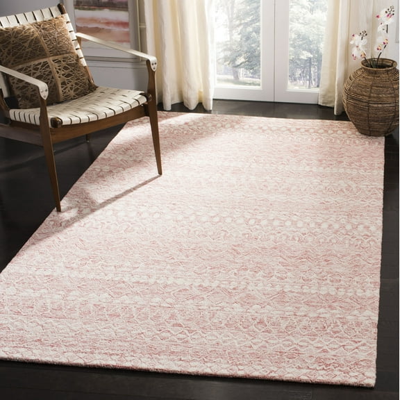 SAFAVIEH Micro-Loop Daithi Geometric Aztec Wool Area Rug, Pink/Ivory, 5' x 8'