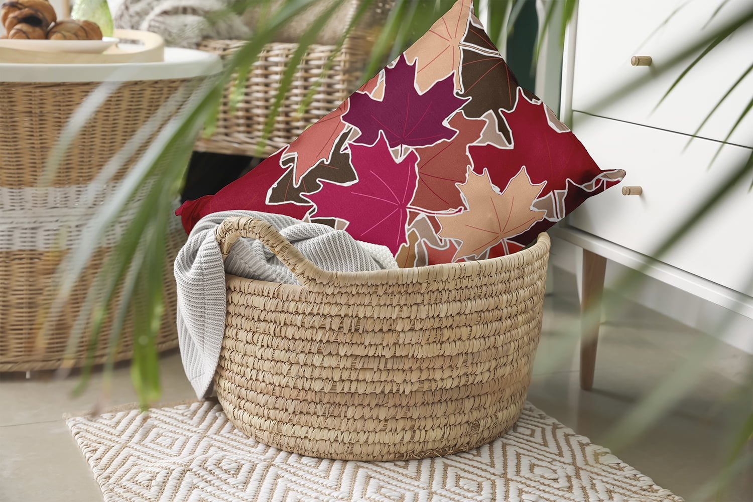 20" x 14" Simply Daisy Leaf Pile Polyester Accent Pillow, Fuschia Qty 1