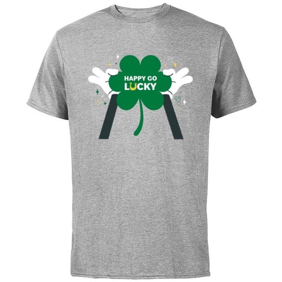 Disney Mickey Mouse Happy Go Lucky Shamrock St Patrick’s Day - Short Sleeve Cotton T-Shirt for Adults - Customized-Athletic Heather