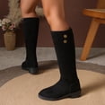 thumbnail image 6 of Women’s Suede Knee‑High Boots, Side Zipper Low Block Heel Tall Riding Boots, Decorative Metal Buttons Wide Calf Long Boots for Fall Winter, 6 of 9