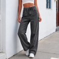 thumbnail image 2 of Straight Leg Jeans for Women High Waisted Stretchy Button Denim Pants，Womens High Rise Baggy Wide Leg Jeans，Casual Girlfriend Denim pants,Fashion Solid Pants, 2 of 6