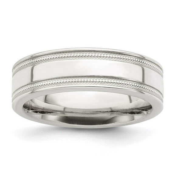 Sterling Silver 6mm Polished Flat Milgrain Grooved Edge Fancy Band Size 12 QWB114
