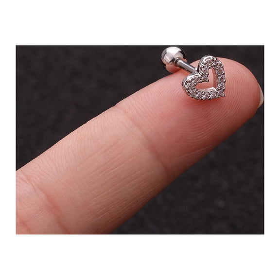 1pc 316L Surgical Stainless Steel Micro Pave Clear Cubic Zirconia Heart Cartilage Earrings Stainless Steel color 6mm Pin: 1.2mm Clear