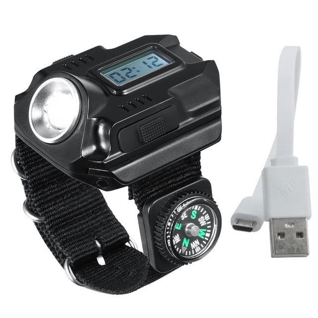 Injueey Linterna de muñeca LED, reloj con brújula recargable, luz de muñeca portátil XPE, accesorios para herramientas de iluminación para acampar Iluminación y accesorios Injueey HA5779-00B