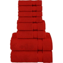 Cotton 8-Piece Towel Set, Includes 4 Washcloths, 2 Hand Towels and 2 Bath Towels, 100% Turkish Cotton - Highly Absorbent and Super Soft Towels for Bathroom, Red
