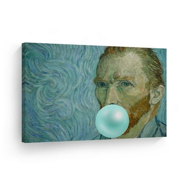 Smile Art Design Vincent Van Gogh's Masterpiece Self Portrait Teal Blue Bubble Gum Art CANVAS PRINT Famous Paintings Wall Art Classic Art Home Decor Made in USA 30x40