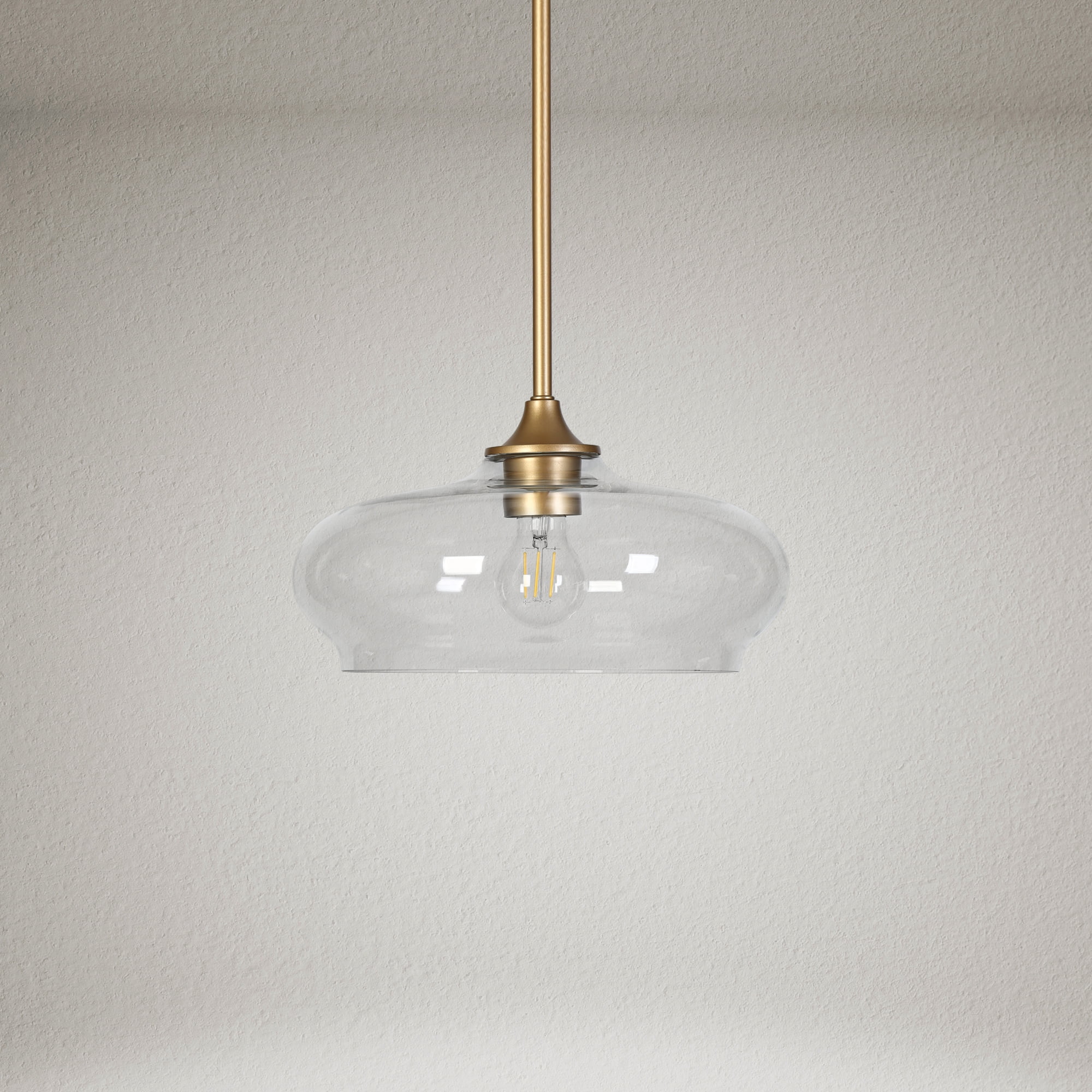 LNC Requintada 1 -Light Matte Gold and Clear Glass Bowl Modern/contemporary Clear glass Bowl Small Hanging Pendant Light