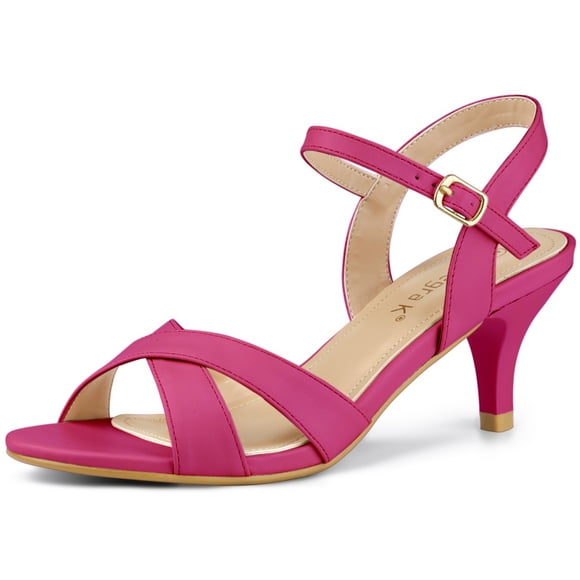Unique Bargains Women's Cross Straps Kitten Heel Ankle Strap Sandals Hot Pink US 10