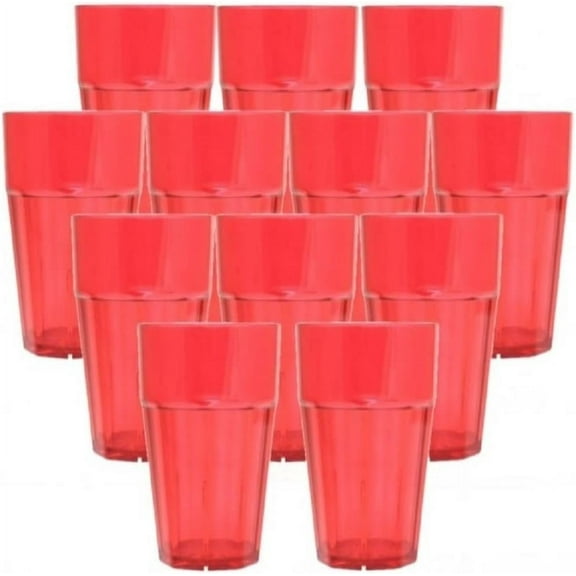 TrueCraftware- Set of 12 Diamond 16 oz. Tumbler/Drinking Cups Red Polycarbonate-Premium Iced Tea Glasses Stackable Reusable Dishwasher Safe Break-Resistant for Home and Restaurants