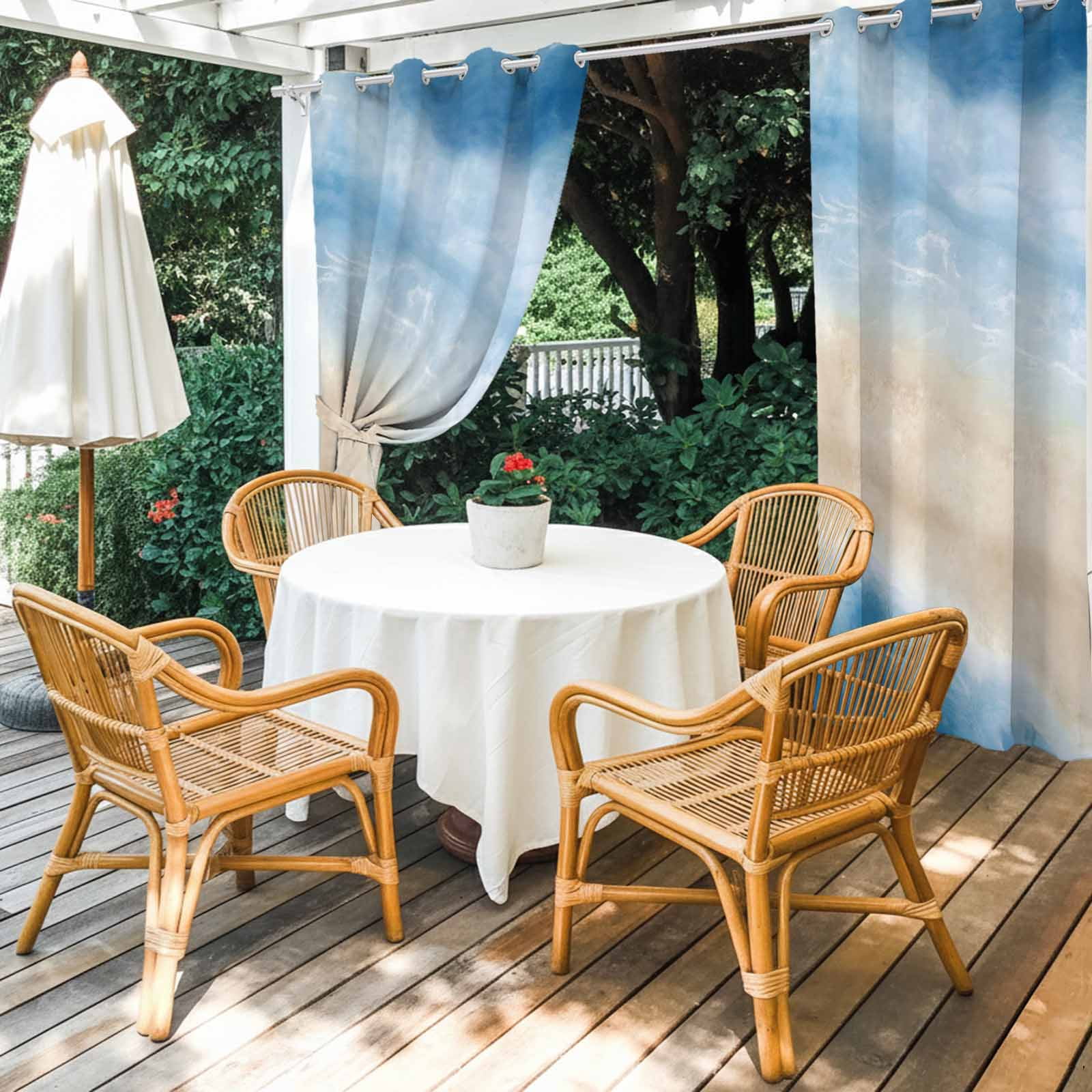 Summer Beach Outdoor Curtains for Patio, Dark Blue Gradient Ocean Wave Beige Sand Abstract Sunshade Privacy Drapes Grommet Waterproof Outside Curtains for Porch/Cabana/Balcony 54"x 108", 1 Panel