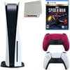 Sony Playstation 5 Disc Version (Sony PS5 Disc) with Cosmic Red Extra Controller, Marvel's Spider-Man: Miles Morales Ultimate Launch Edition and Microfiber Cleaning Cloth Bundle