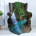 thumbnail image 4 of Woodland Soft Flannel Fleece Blanket, Waterfall Asia Thailand Jungle Tropic Plants Trees Tourist Attraction, Cozy Plush for Indoor and Outdoor Use, 60" x 80", Turquoise Green Brown, by Ambesonne, 4 of 5