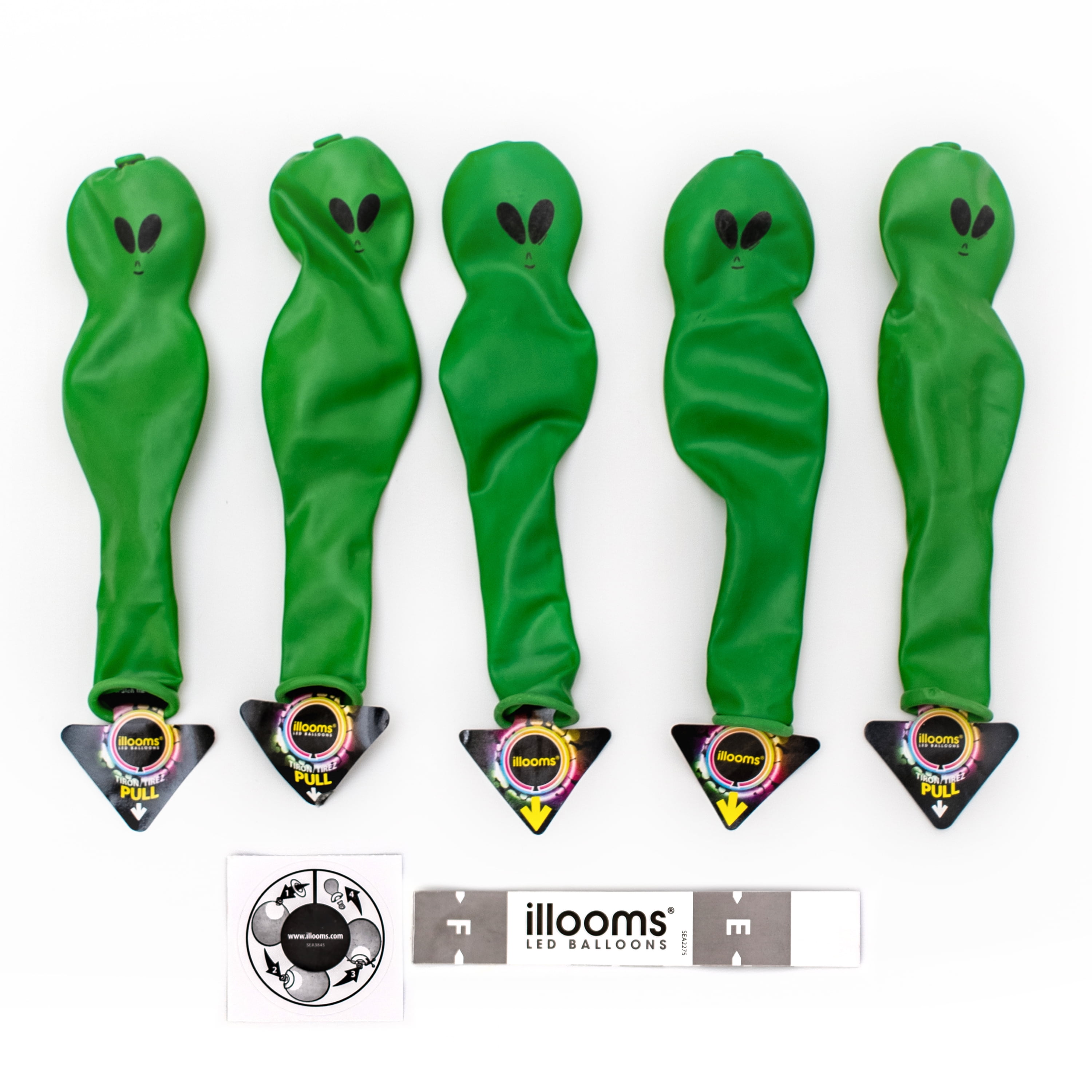 (2 pack) illooms LED Light-Up Latex Alien Party Balloons, Green, 5 pack