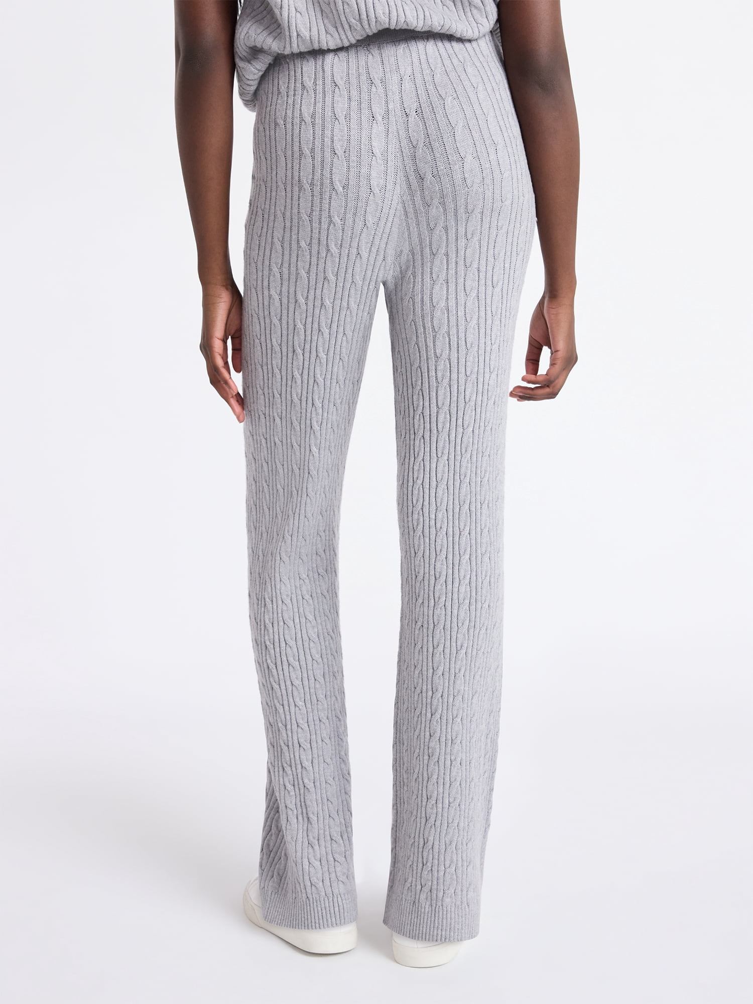 Free Assembly Women's Cozy Yarn Wide Leg Cable Knit Sweater Pants, Size XS-XXL