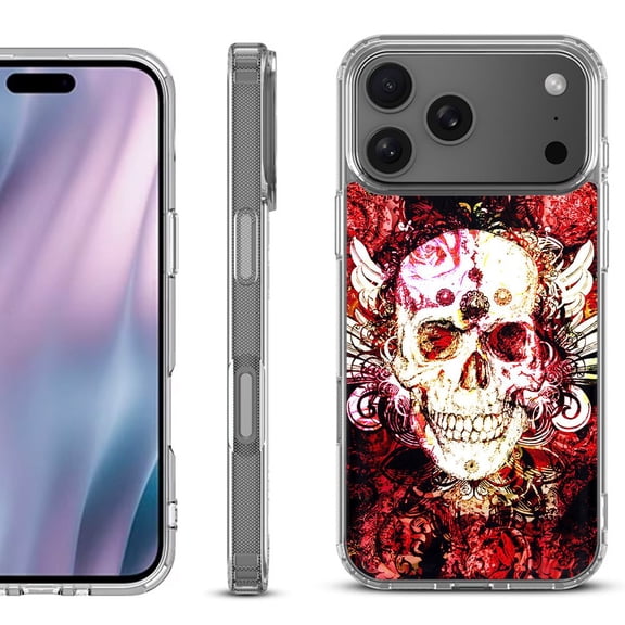 For iPhone 17 Pro Max Protective Shockproof Phone Case, by OneToughShield - Rose Skull