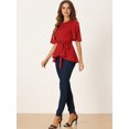 thumbnail image 4 of DARING DIVA Women's Crew Neck Belted Knot Drap Peplum Blouse M Red, 4 of 6