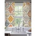 thumbnail image 2 of Bohemian Texture Sheer Curtains for Living Room Bedroom, Light-filtering Sheer Curtain, Brown Yellow Morocco Pattern Rod Pocket Voile Window Treatment Drapes, 52’’Wx63’’L, 2 Panels Set, 2 of 7