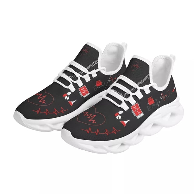 Zapatillas deportivas personalizadas con estampado de latidos del corazón, diseño de cirujano y enfermera, transpirables, para hospital, calzado informal