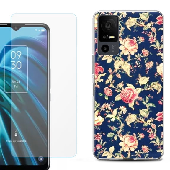 OneToughShield ® for TCL 40 XE 5G Shockproof Fashion Phone Case, with Tempered Glass Screen Protector - Floral Garden